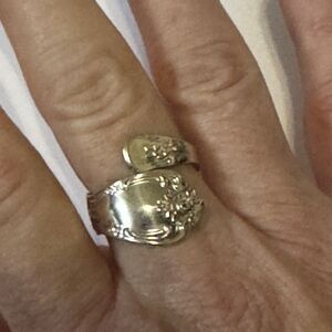 WMA Rogers Oneida Ltd Spoon Ring, Silver Plate, Adjustable Size